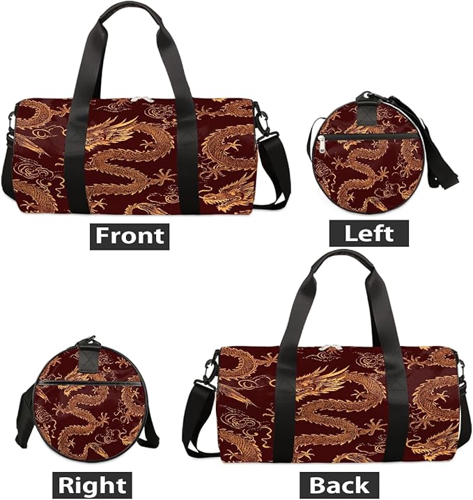 Sport Duffel Bag Troditional Chinsese Dragon Travel Duffle Bag Women Men Overnight Weekender Gym Bags with Adjustable Shoulder Strap