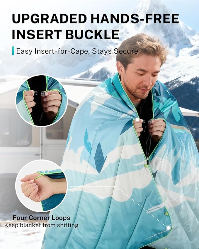 Gonex Camping Blanket with Aero-Warmth Tech Layer, Puffy Printed Packable Blanket Ultralight & Warm Wearable Water-Resistant Quilt for Outdoor, Camping, Hiking, Travel, Picnics 79" X 55" (Iceberg)