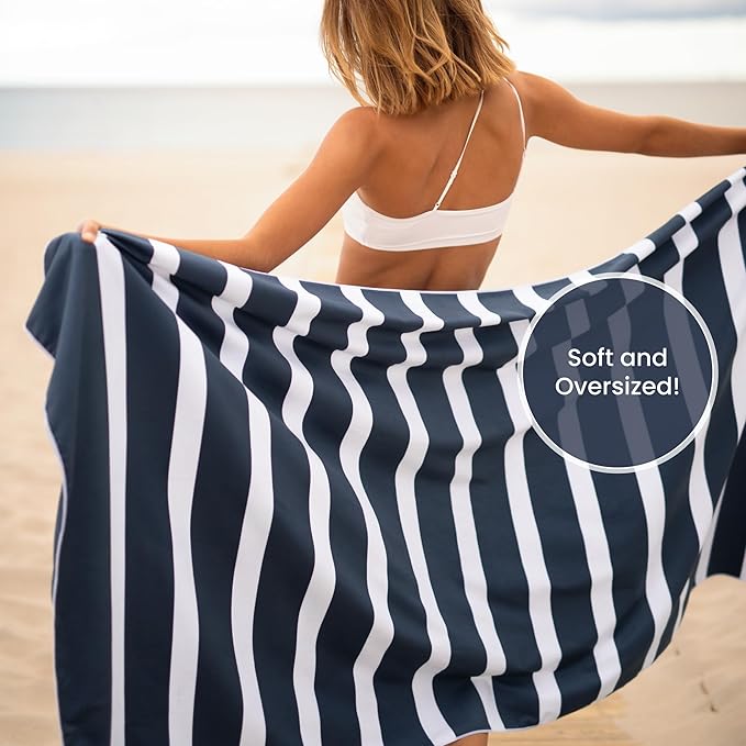 SummerSand Microfiber Beach Towel Extra Large (79 x 39.5 in) - Quick Dry, Sand Free - Compact and Lightweight for Travel - Recycled Materials - Travel Bag Incl - Oversized Pool Towel – Deep Blue