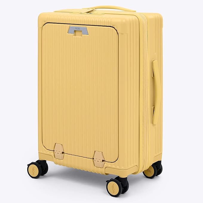 NOBL Travel Carry On Expandable Luggage, Noble Aluminum Frame PC Hard Shell Suitcase, 22.5”x14.2”x9.8” Airline Approved, 360° Spinner Wheels, TSA Lock, USB Charging, Cup & Phone Holder - Butter Yellow