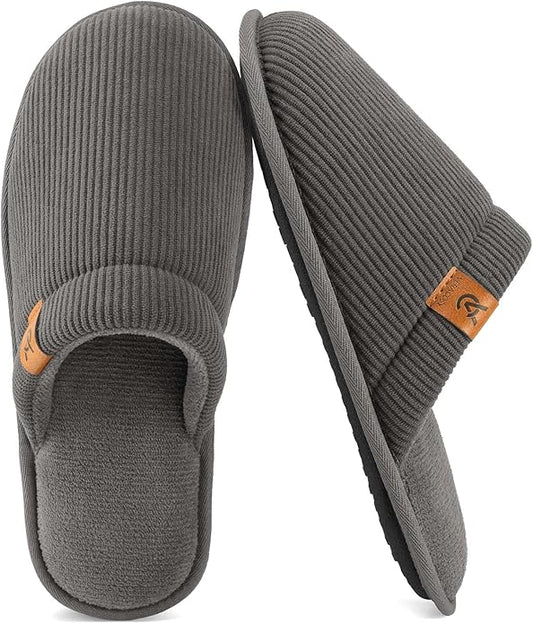 VeraCosy Men's Corduroy Scuff Slippers Soft Comfy Memory Foam Non-slip Indoor House Shoes
