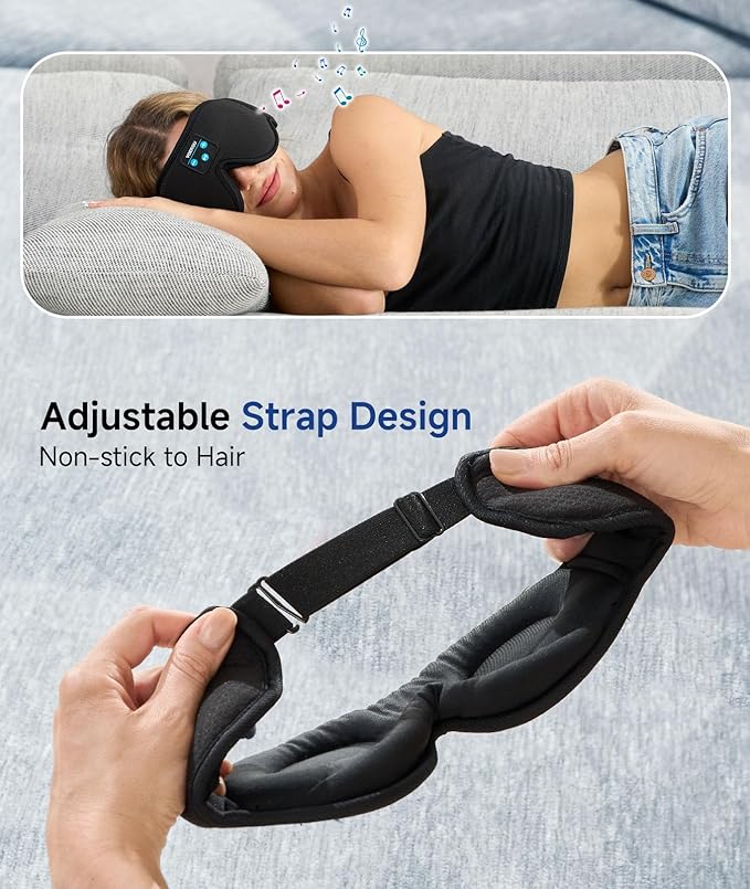 Voerou Sleep Headphones, 3D Bluetooth 5.4 Sleep Mask Wireless Eye Mask, Sleeping Mask with Bluetooth Headphones for Side Sleepers with Ultra-Thin Speakers, Perfect for Sleeping Travel Christmas Gifts