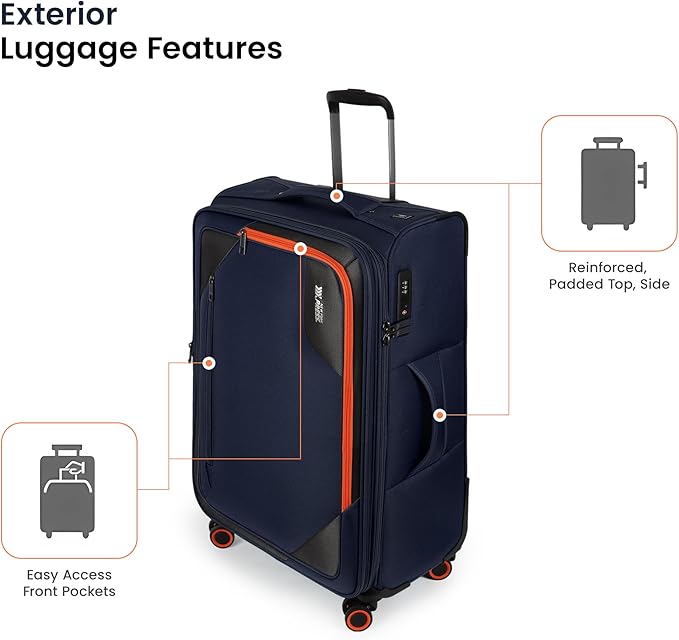 28 inch Luggage with Spinner Wheels,Large Softside Expandable 20% Checked Luggage w/TSA LOCK,Lightweight Durable Rolling Luggage for Men/Women（Navy,28in）