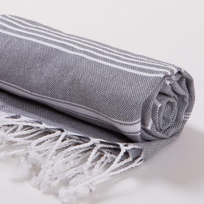Hencely Turkish Beach Towel 37x68 Oversized, Sand-Free, Quick-Dry, Lightweight - Travel Essential for Pool & Bath - Striped 100% Cotton Bathroom Towels Accessories Gift (Gray)