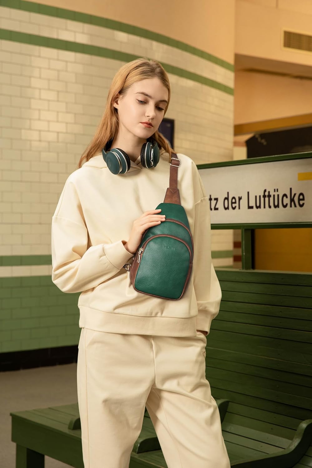 Telena Small Sling Bag for Women Leather Crossbody Fanny Packs Chest Bag for Women