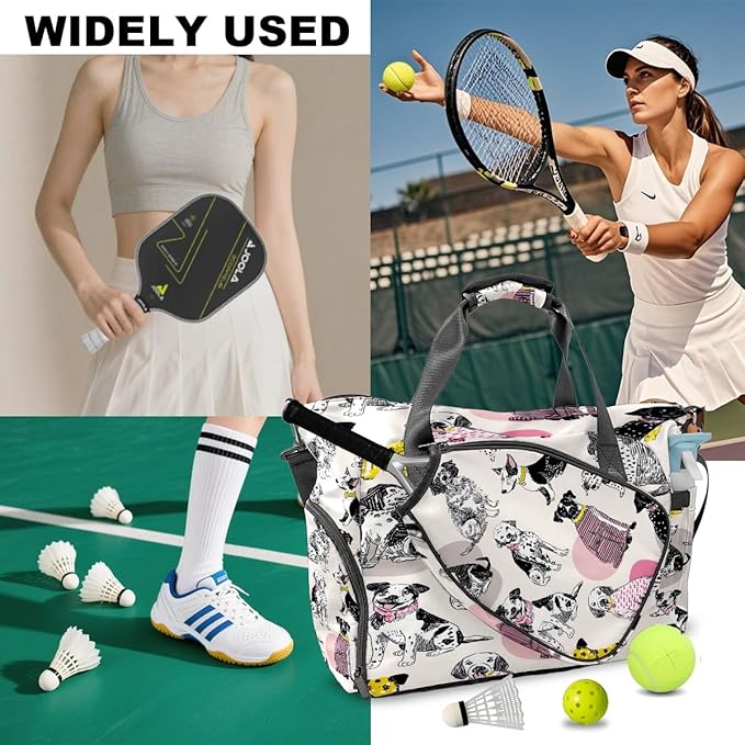 Vintage Dog Black Gym Bag for Women & Tennis Bag, Large Sports Duffel Bag Waterproof with Ventilated Shoe Compartment & Front Racket Sleeve, Lightweight Travel Weekender Overnight Bag