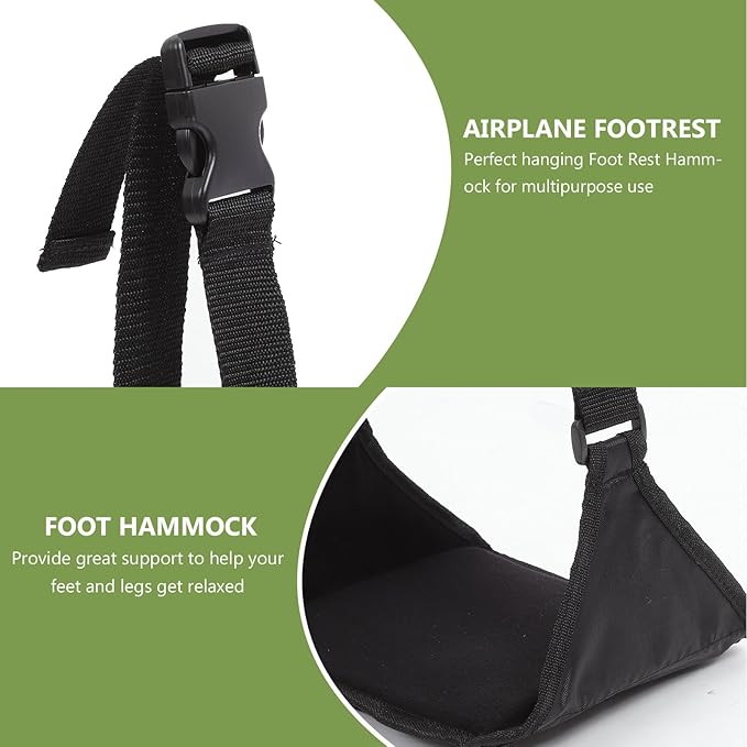 PRETYZOOM Portable Airplane Foot Hammock Footrest for Travel with Pe Board Support, Adjustable Dark Foot Rest Cushion for Adults, Airport and Office Footrest Essentials