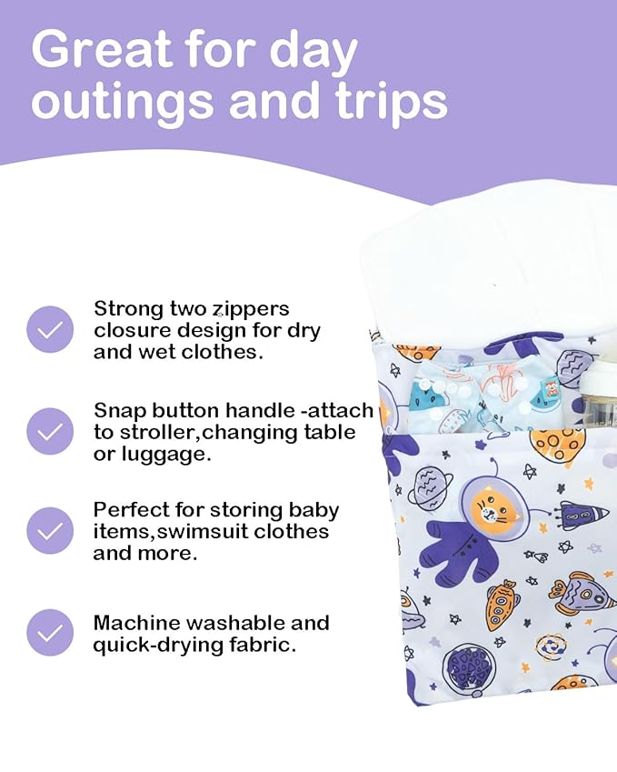 ALVABABY 2pcs Waterproof Wet Dry Bags,Reusable with Two Zippered Pockets,Baby Cloth Diaper,Travel,Beach,Pool,Daycare,Soiled Baby Items,Yoga Gym Bag,Swimsuits or Wet Clothes 2LW03