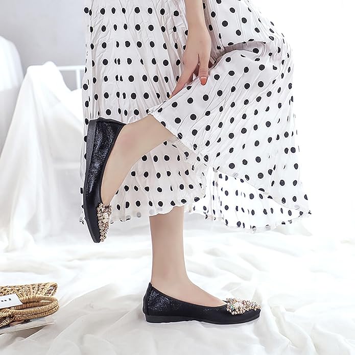 Women Ballet Flats Sparkly Rhinestone Wedding Ballerina Shoes Pointed Toe Foldable Comfort Slip on Flat Dress Shoes