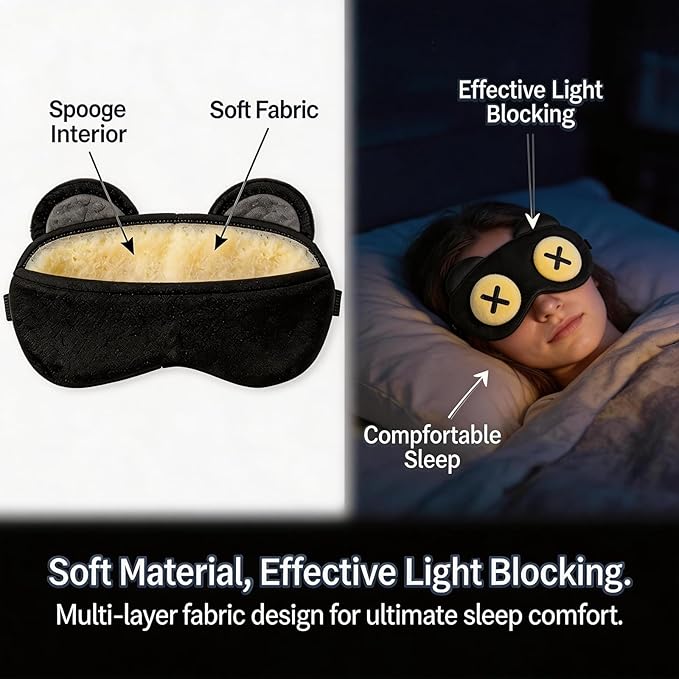 2 PCS Cute Eye Mask for Sleeping, Soft Light Weight Eye Cover with Adjustable Strap,Funny Sleep Mask for Kids Women Men Travel Nap Blindfold Game (X Eyes and Closed Eyes