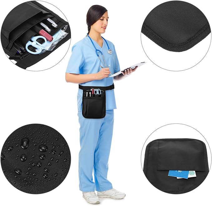 QWORK Medical Organizer Belt, Nurse Storage Bag Waist Bag Pouch for Medical Scissors Care Kit Tool, (Black, 10x7')