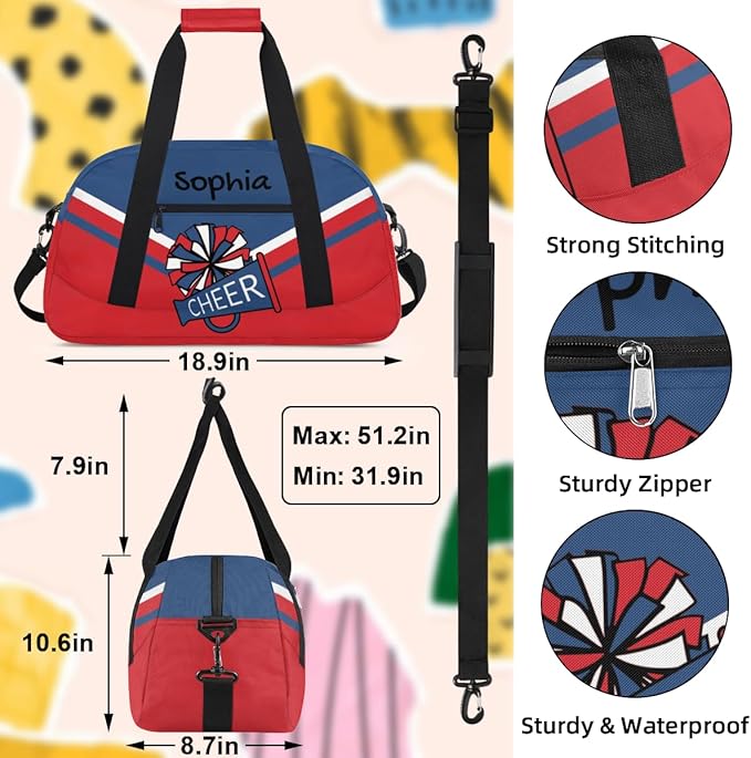 Personalized Red Blue Cheer Bag for Cheerleaders, Custom Sport Gym Bag Dance Bag Travel Duffle Bag Cheerleading Gifts for Women