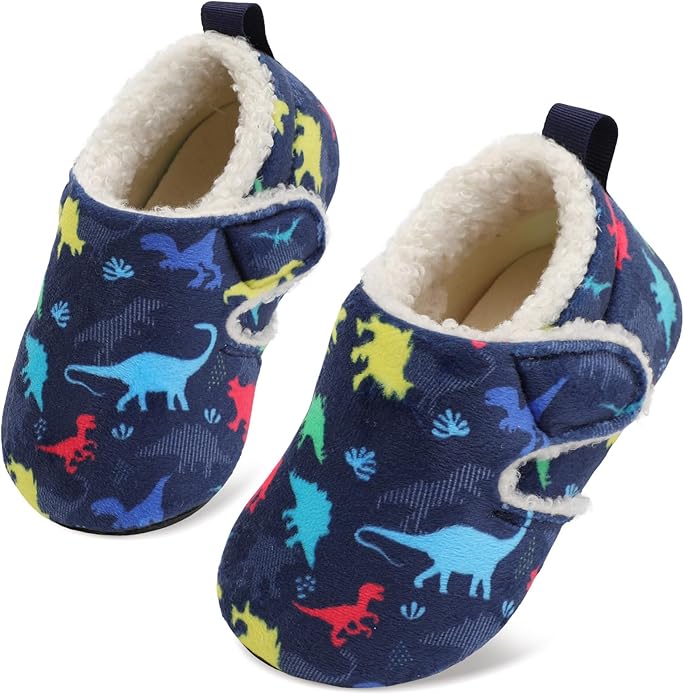JOINFREE Toddler Slippers Boys Girls Adjustable House Shoes Barefoot Sock Shoes with Rubber Sole Baby Comfort Warm Indoor Outdoor Walking Shoe