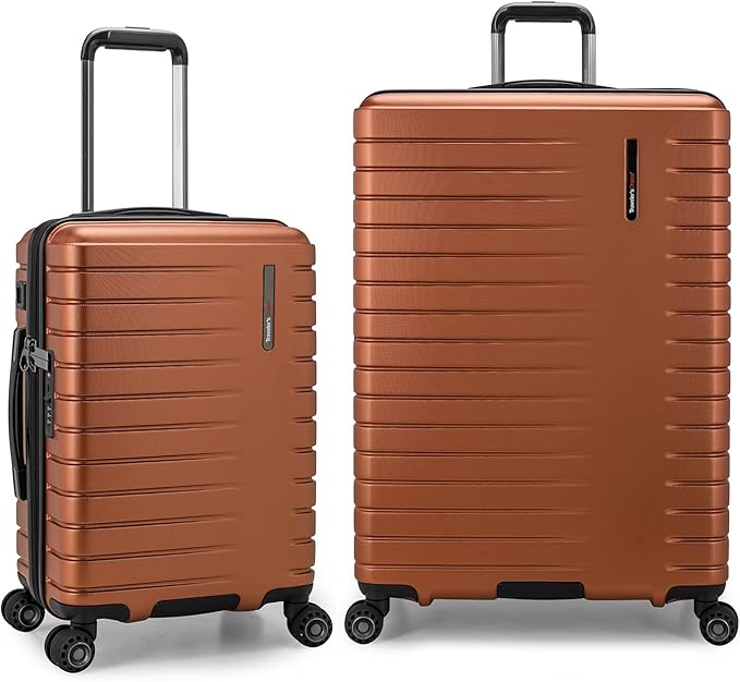 Traveler's Choice Archer Polycarbonate Hardside Spinner Luggage Set, Tie Down Straps, Orange, 2-Piece