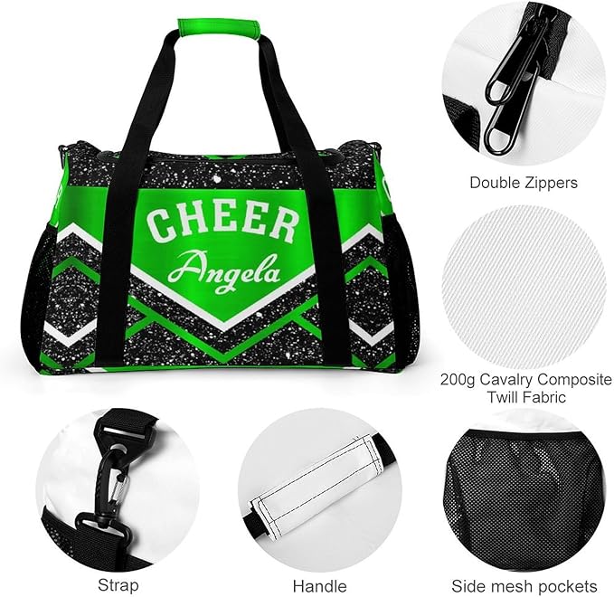 Shoe Bag Green Cheerleaders Black Bling Print Travel Bags Lightweight Duffel Bag Gym Dance Sport Perform Training for Teens Women Men Gym Bags