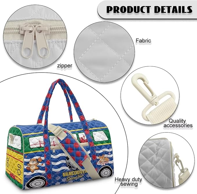 COEQINE Quilted Duffle Bag for Men Men Travel Overnight Weekend Gym Carry On Luggage Bag Adjustable Shoulder Strap & Top Handle,Vancouver Van Car