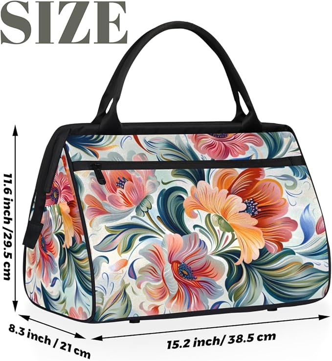 Abstract Colorful Flowers Overnight Weekender Bag for Women Men Travel Duffel Bags Waterproof Luggage Carry on Sports Yoga Gym Bag