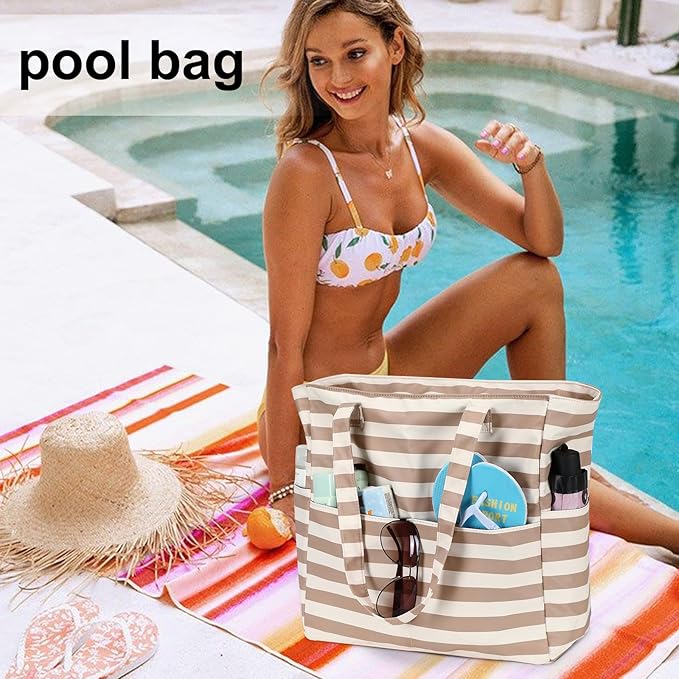 LEDAOU Large Beach Bag Women Waterproof Sandproof Zipper Beach Tote Pool Bag for Swim Gym Grocery Travel with Wet Pocket | Waterproof, Sandproof, Zipper, Pool, Gym, Grocery