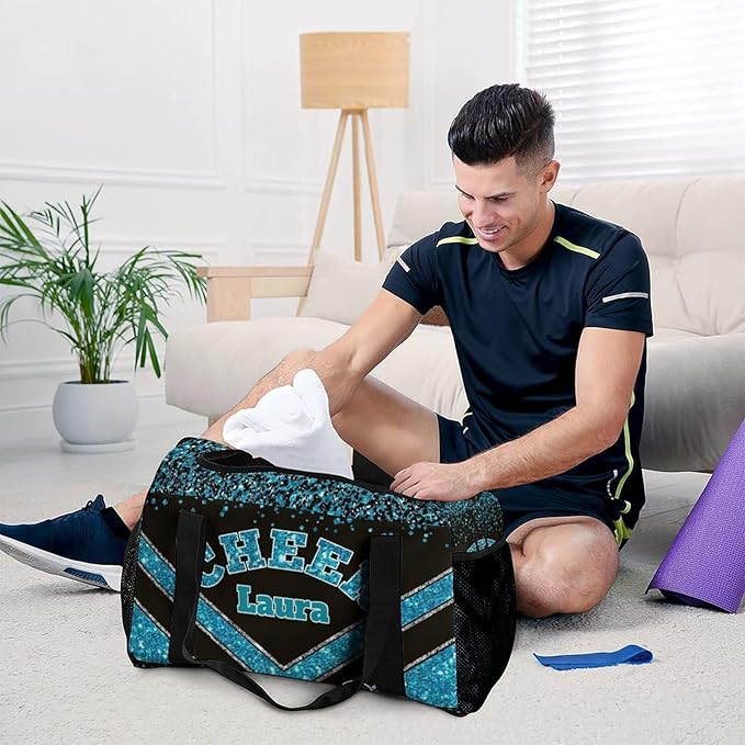 Personalized Cheer Bag Gifts for Girls Sport Cheerleading Gym Travel Duffel Bag Overnight Weekender Bags with Name (Blue)