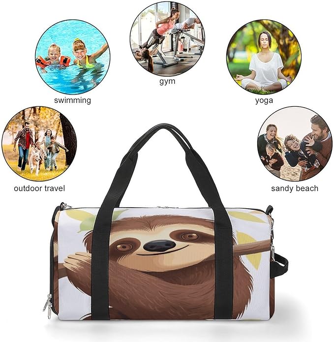 Sloth Gym Bag Lightweight ，Travel Duffle Bag with Shoe Compartment，Gym Bag for Women for Overnight, Weekend, Yoga, Gym, Business Trips, Sport And Hospital.
