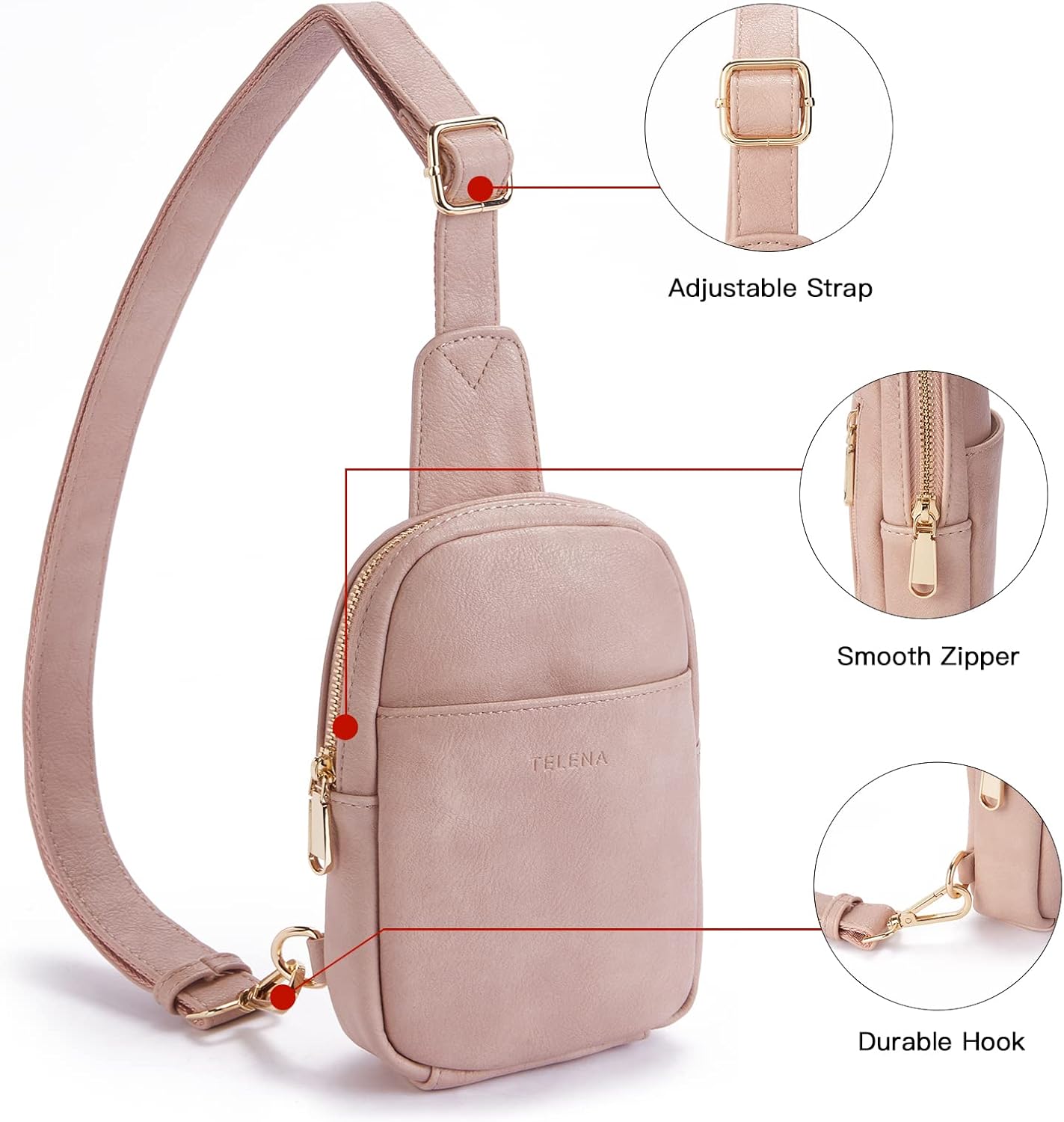 Telena Small Sling Bag for Women Leather Crossbody Fanny Packs Chest Bag for Women