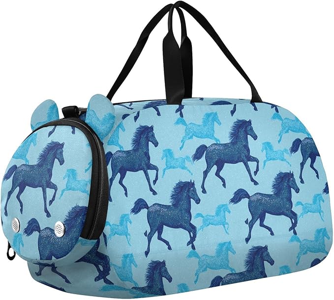 Hand-drawn Horse Electric Blue Boy's Gym Duffel Bag with Shoes Compartment Large Capacity Sports Bag Travel Tote for Boys and Girls bolsos de viaje para hombre