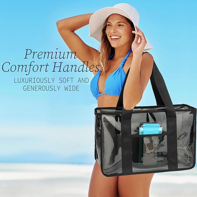 Iridescent Clear Beach Bag for Women, Large Pool Tote Cruise Vacation Essentials - Waterproof, Zipper Closure