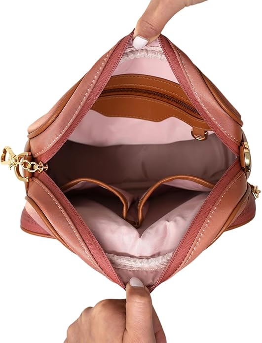 Womens Anti-Theft Water-Proof Travel Crossbody Bag with Slash-Resistant Faux Leather & Locking Clasps Strap