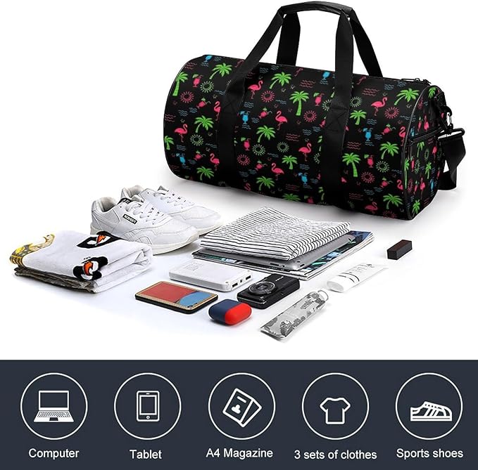 Large Capacity Carry On Weekender Overnight Bag Neon Flamingo Beach Swim Bags Men Women Duffle Bag for Travel, Sports