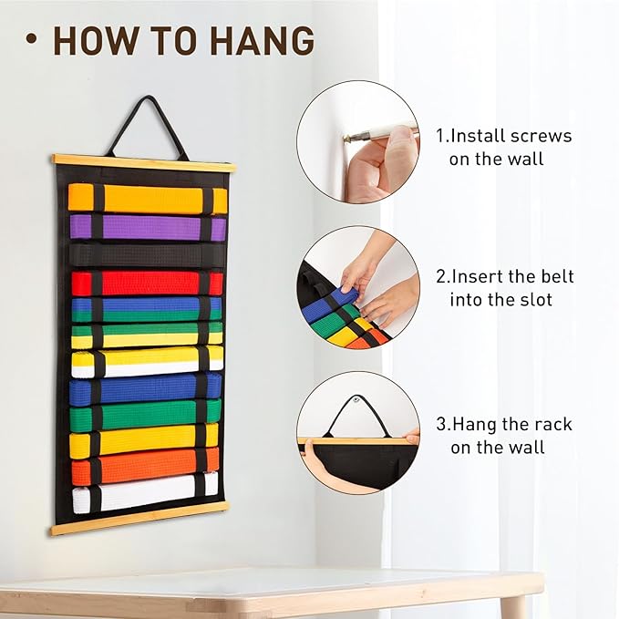 12 Belts Karate Belt Display Rack, Felt Taekwondo Belt Display, Martial Art Belt Display Holder for Martial Art Learner