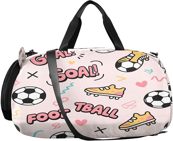 Pink Football Goal Pattern Gym Duffel Bag with Shoes Compartment Lightweight Sports Duffel Bag for Travel Sports Weekender bolsa para hombre