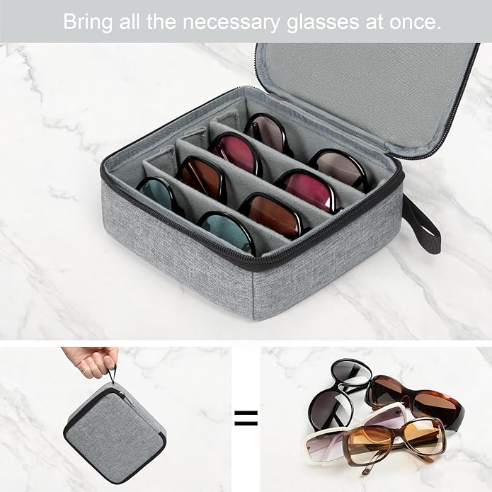 Bukere Travel Sunglasses Organizer Glasses Case, 3 Adjustable Slot for Multiple Eyeglasses, Hard Eyewear Box for Men Women