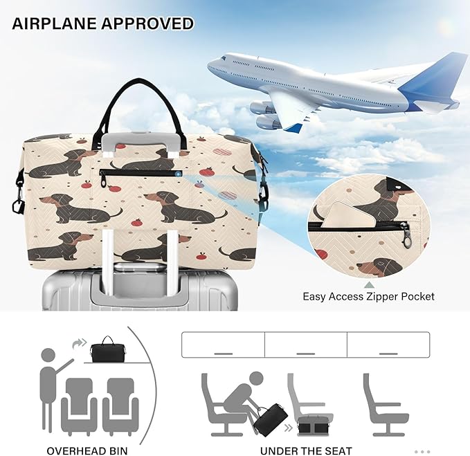 Travel Duffle Bag, Black Dachshund Gym Bag with Storage Bag Weekender Overnight Bag for Men Women Trip Sports Yoga