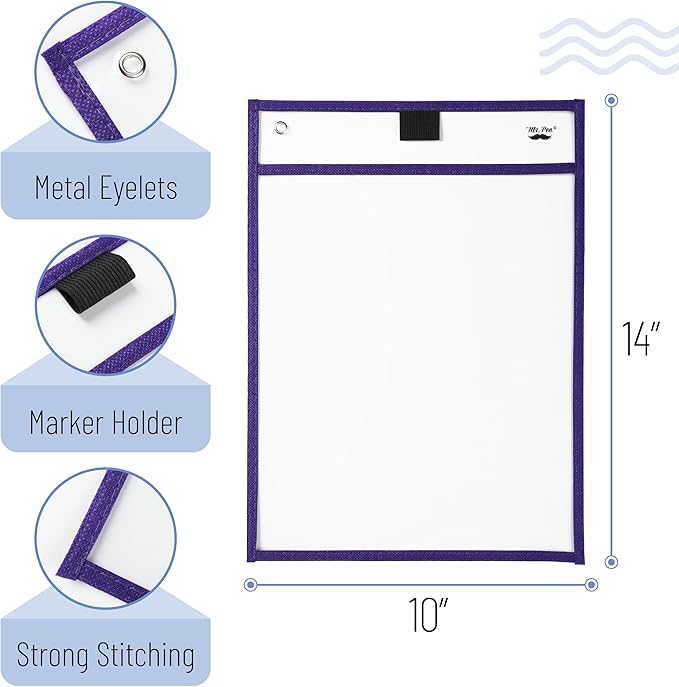 Mr. Pen- Dry Erase Pocket Sleeves, 10"x14", 12 pcs, Colorful Dry Erase Sleeves, Plastic Sleeve for Paper 8.5x11, Back to School Supplies