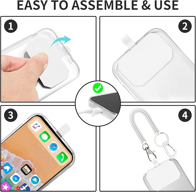 Phone Tether Lanyard Anti Theft Phone Strap with Carabiner Anti-drop Outdoor Skiing Hiking Cycling fishing Climbing fit iPhone and Most Cell Phone (Black+Transparent)