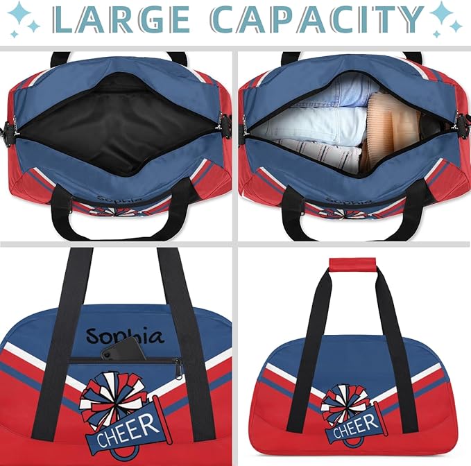 Personalized Red Blue Cheer Bag for Cheerleaders, Custom Sport Gym Bag Dance Bag Travel Duffle Bag Cheerleading Gifts for Women