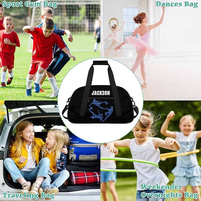 Custom Gym Duffel for Kids Boys,Personalized Black Duffel Bag Overnight Bags for Travel Weekender Practice Sports