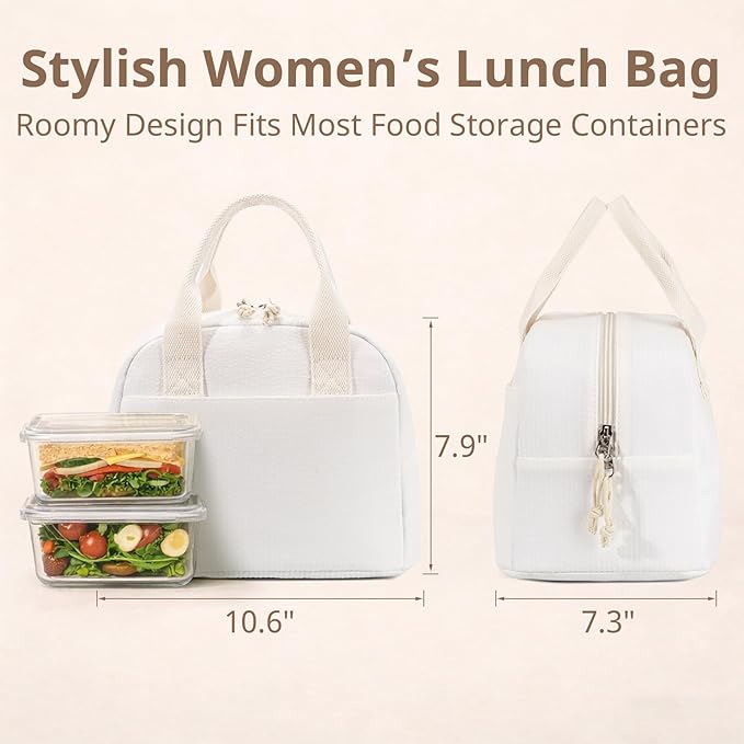 Insulated Lunch Bag for Women, Reusable Striped Lunch Box Cooler Bag with Large Capacity, Durable Lunch Tote for Work