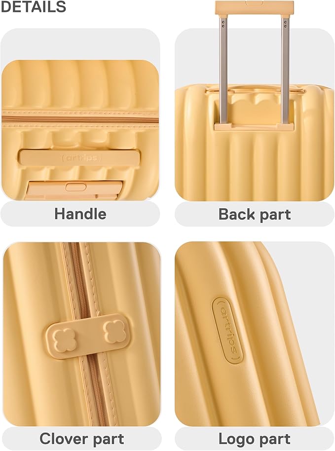 artrips Carry On Luggage 20 Inch for Business Travel & Short Trips, Italian-Inspired Lightweight Hard Shell Suitcase, German PC Matte Shell, Airline Approved, TSA Lock, Yellow