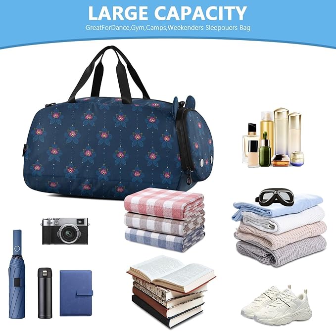 Flor De Mayo Midnight Blue Kids Cute Gym Bag with Shoes Compartment Multifunctional Sport Gym Tote Bags for Beach Swim Bags Pool Sports bolsa para hombre