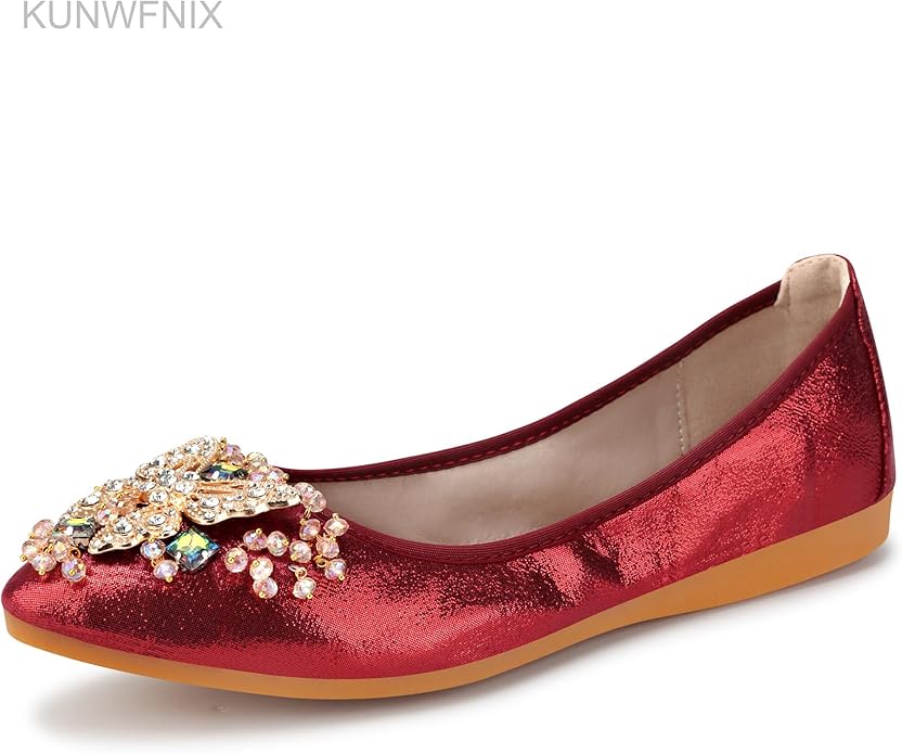 KUNWFNIX Women Ballet Flats Rhinestone Wedding Ballerina Shoes Foldable Sparkly Comfort Slip on Flat Shoes