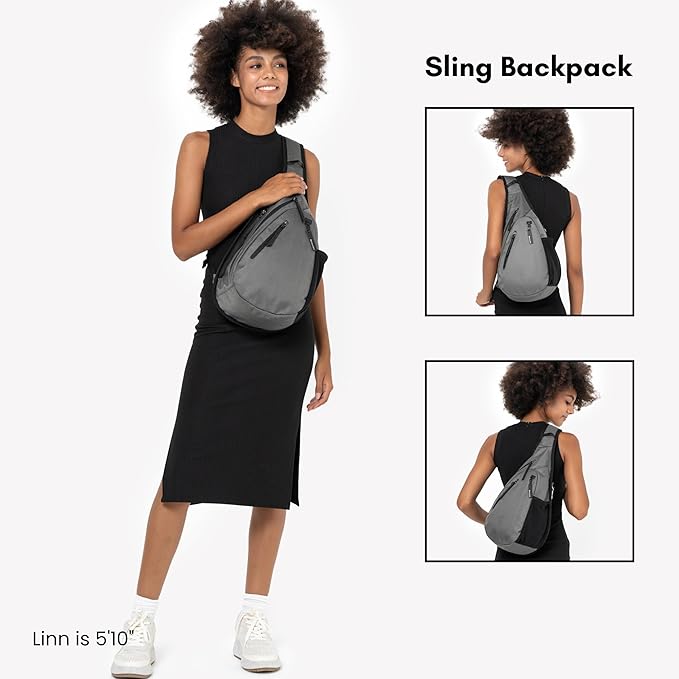 Sherpani Esprit, Anti Theft Sling Bag, Sling Backpack, 10L Travel Bag, Crossbody Backpack, Travel Gift for Women, Fits 10 Inch Tablet (Granite Signature)