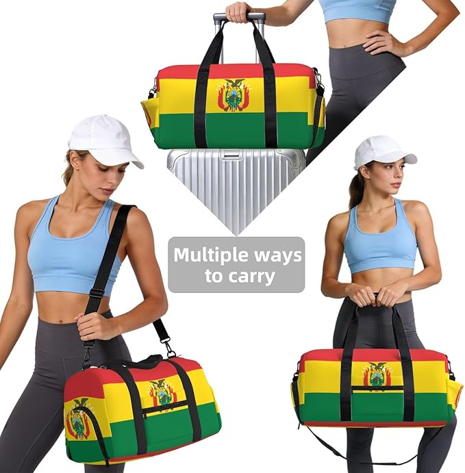 Flag of Bolivia Print Gym Bag with Shoe Compartment for Women Men, 17.7in Sports Duffle Weekender Tote, Overnight Travel Duffel Bag Carry On