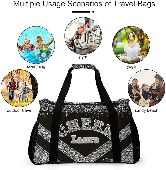 Personalized Cheer Bag Gifts for Girls Sport Cheerleading Gym Travel Duffel Bag Overnight Weekender Bags with Name (Gray)