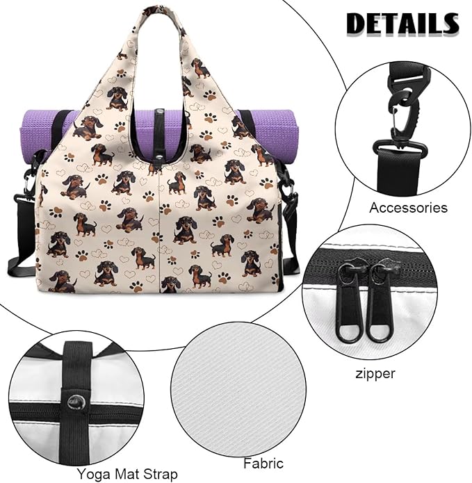 Dachshund Dog Paws Small Gym Bag for Women Travel Duffle Bag Carry On Weekender Bags with Shoe Compartment for Sports, Workout, Yoga, Dance, Swim, Travel Carrier