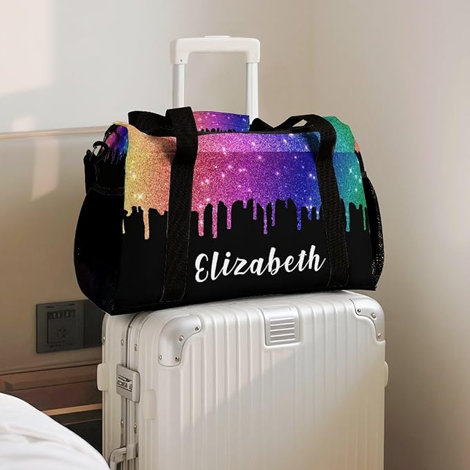 Personalized Sports Duffle Bags for Training, Colorful Bling Sequin Print Travel Bags with Adjustable Shoulder Strap, Custom Name Birthday Holiday Gift