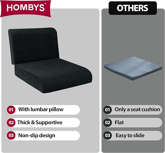 HOMBYS Recliner Seat Cushion with Lumbar Supportive Pillow Extra Large Non-Slip Seat Cushion with Back Support Cushions,Cruve Edge Design for Relief Thighs Pressure, Black