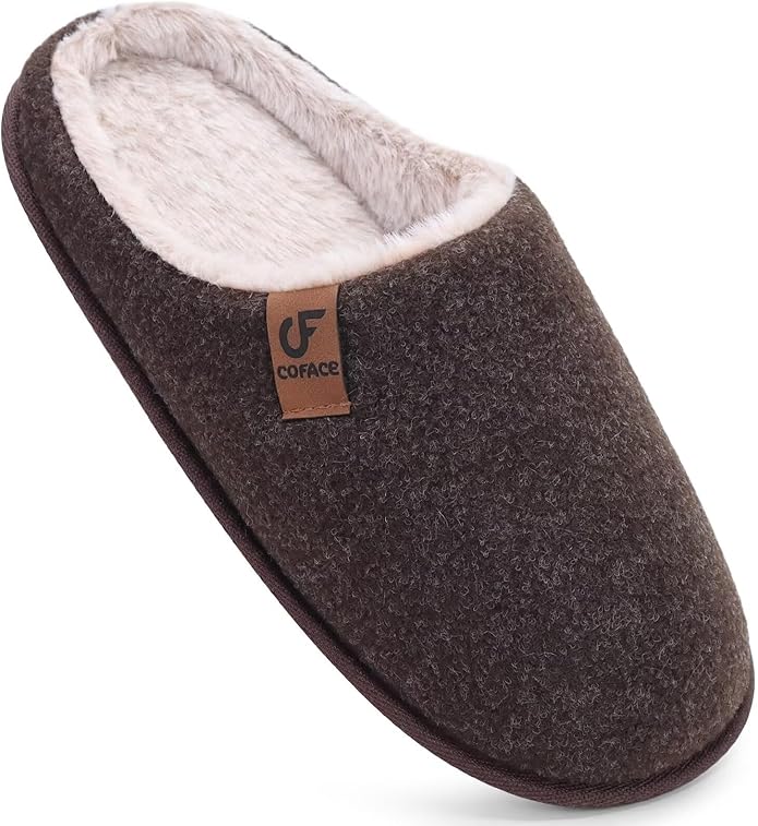 COFACE Mens Cozy Memory Foam Scuff Slippers Casual Slip On Warm House Shoes Indoor/Outdoor Sandal Slippers With Arch Support Rubber Sole Size 7-15