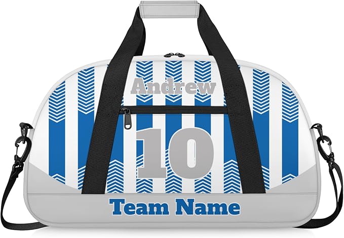 Basketball Soccer Gifts for Boys Girls - Custom Sports Duffle Bag, Personalized Name & Team Bag, Water-Resistant Gym Bag for Basketball, Soccer, Volleyball | Y-Cyan Grey