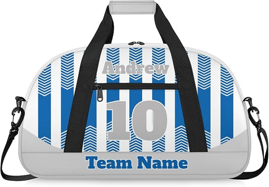 Basketball Soccer Gifts for Boys Girls - Custom Sports Duffle Bag, Personalized Name & Team Bag, Water-Resistant Gym Bag for Basketball, Soccer, Volleyball | Y-Cyan Grey